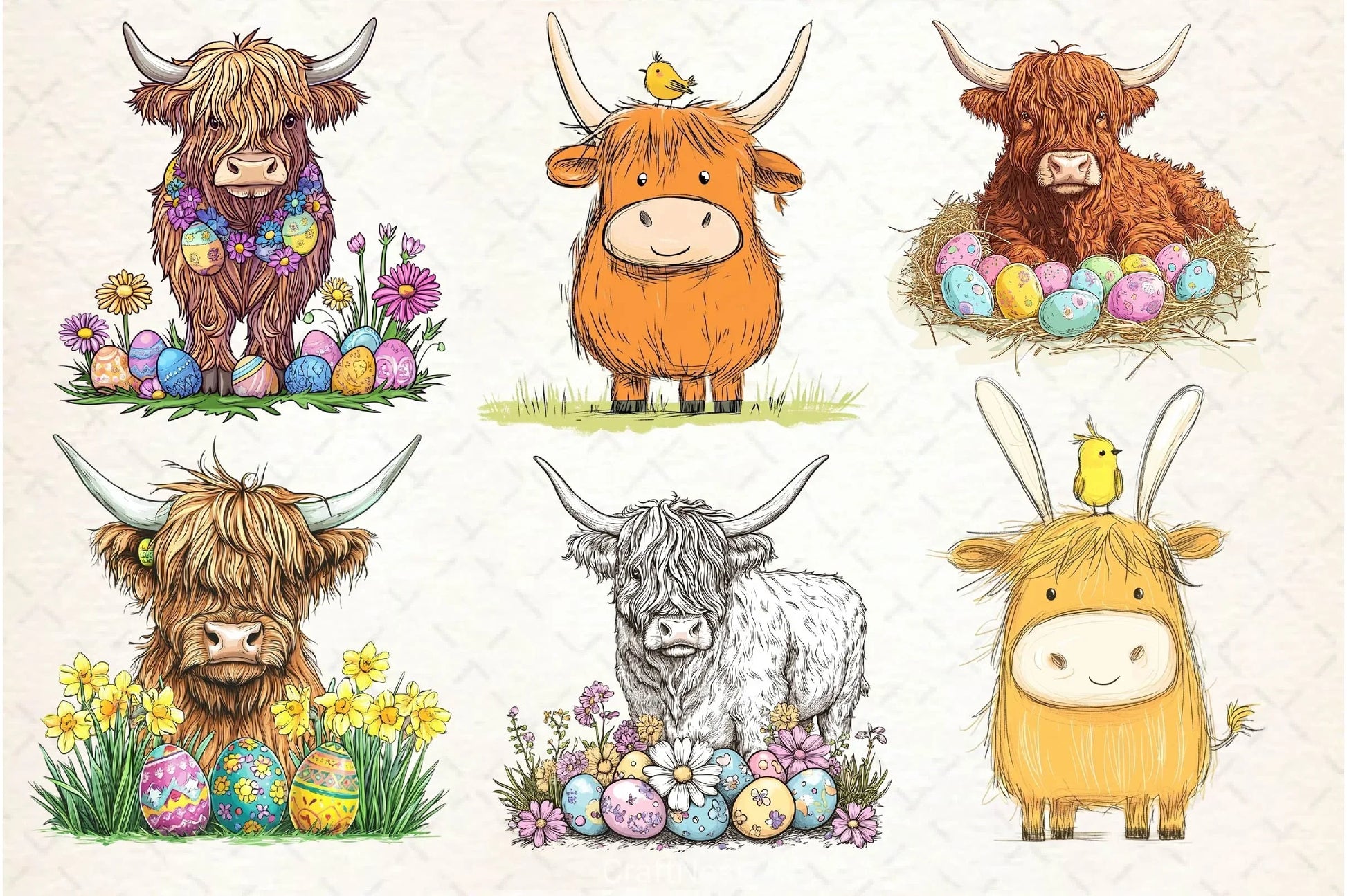 Easter Highland Cow Clipart Bundle 3 - CraftNest - Digital Crafting and Art