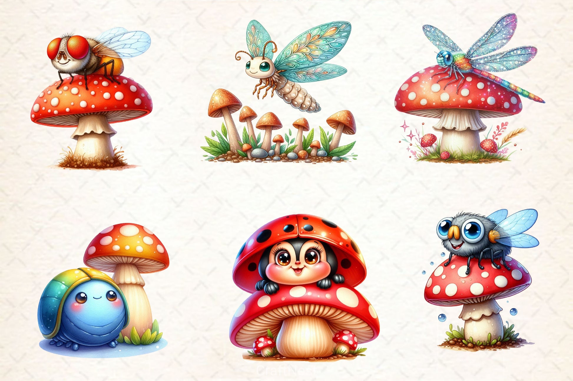 Cute Insects Mushroom Clipart Bundle 2 - CraftNest - Digital Crafting and Art