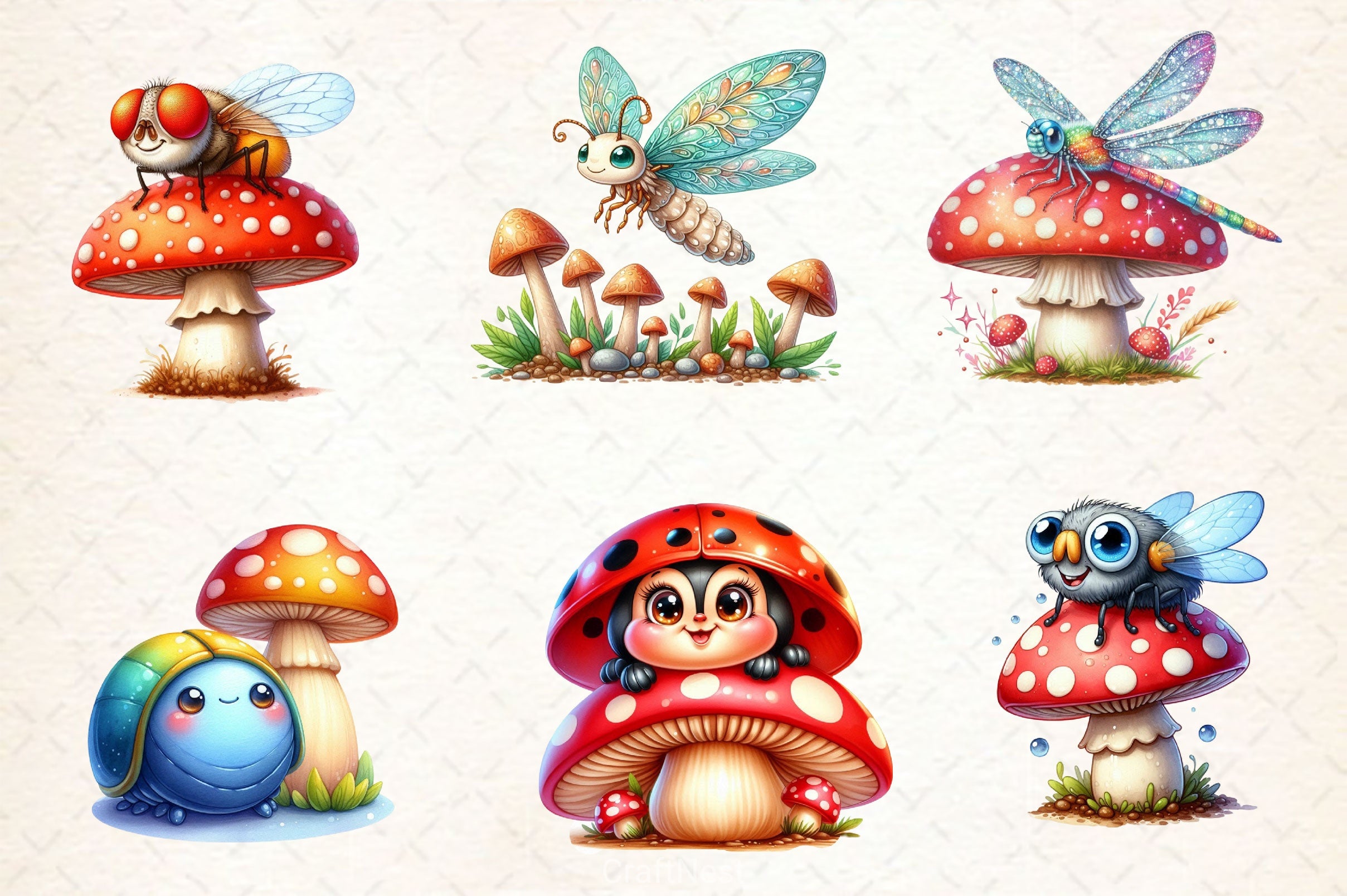 Cute Insects Mushroom Clipart Bundle 2 - CraftNest - Digital Crafting and Art
