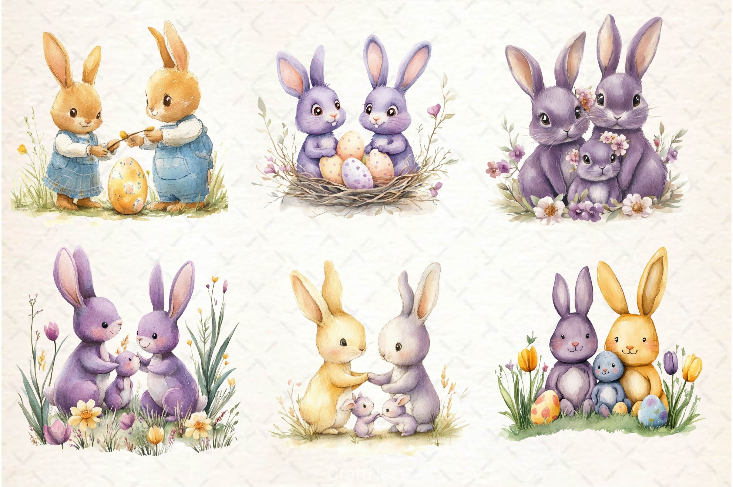 Easter Bunnies Family Clipart Bundle 2 - CraftNest - Digital Crafting and Art