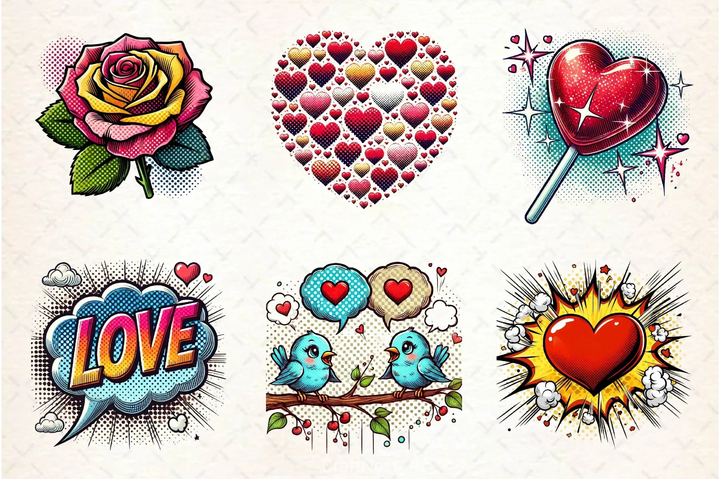 Pop Art Valentines Day Clipart Bundle 2 - CraftNest - Digital Crafting and Art