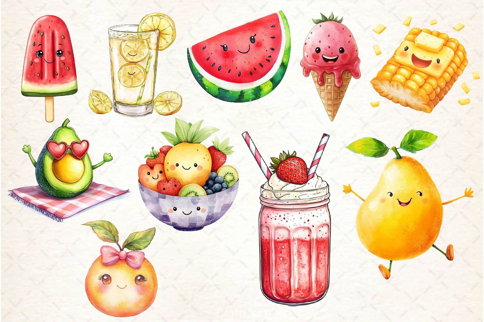 Summer Cute Fruits And Foods Clipart Bundle - CraftNest - Digital Crafting and Art
