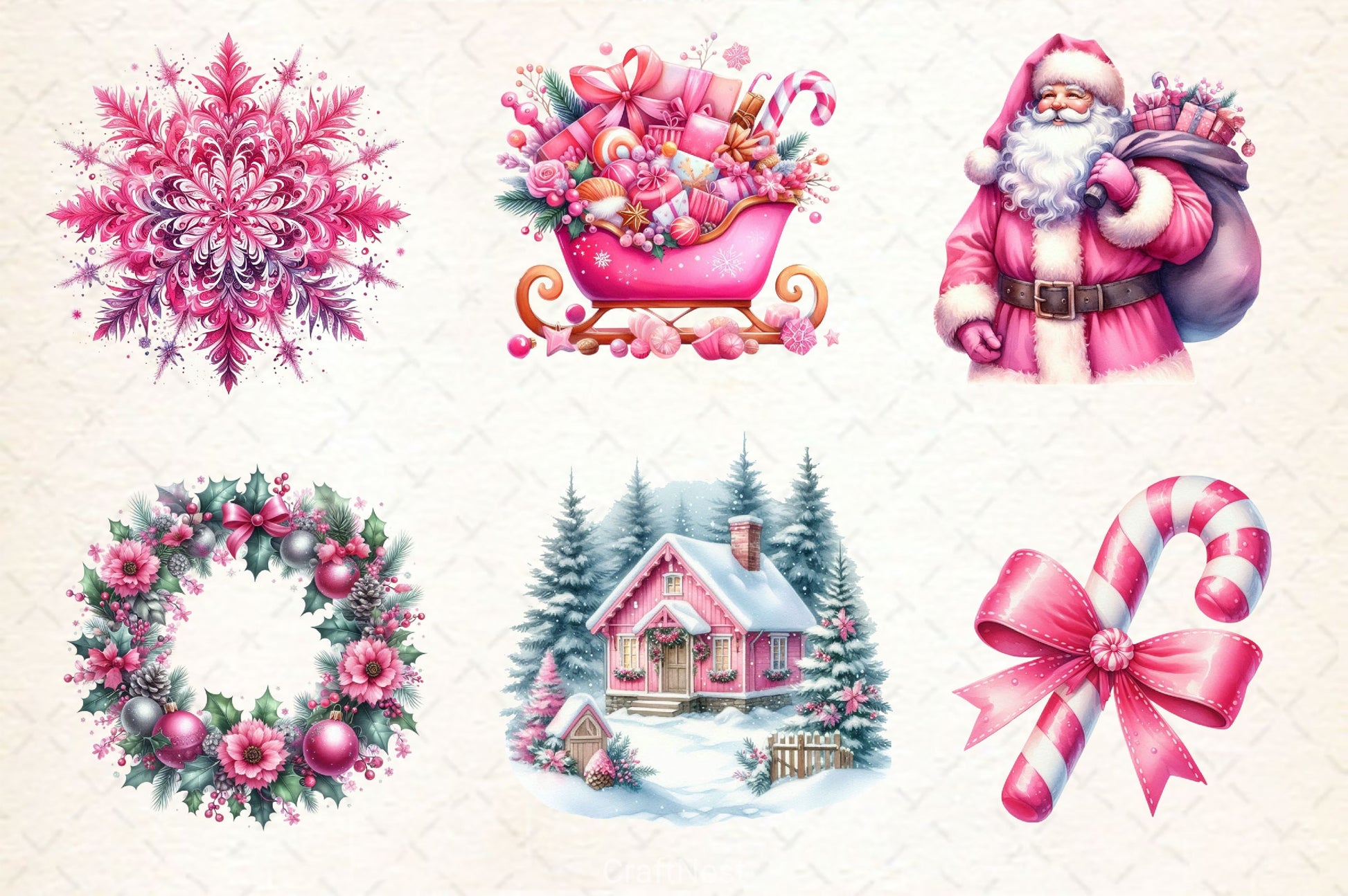 Pink Happy Christmas Clipart Bundle 1 - CraftNest - Digital Crafting and Art
