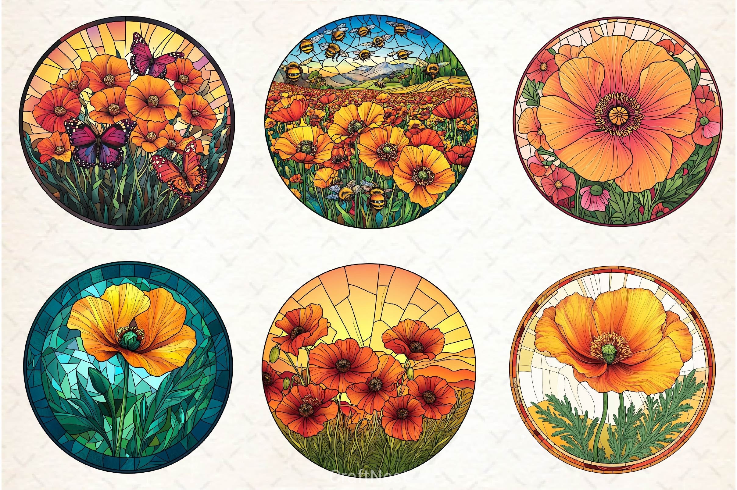 Stained Glass California Poppies Clipart Bundle - CraftNest - Digital Crafting and Art