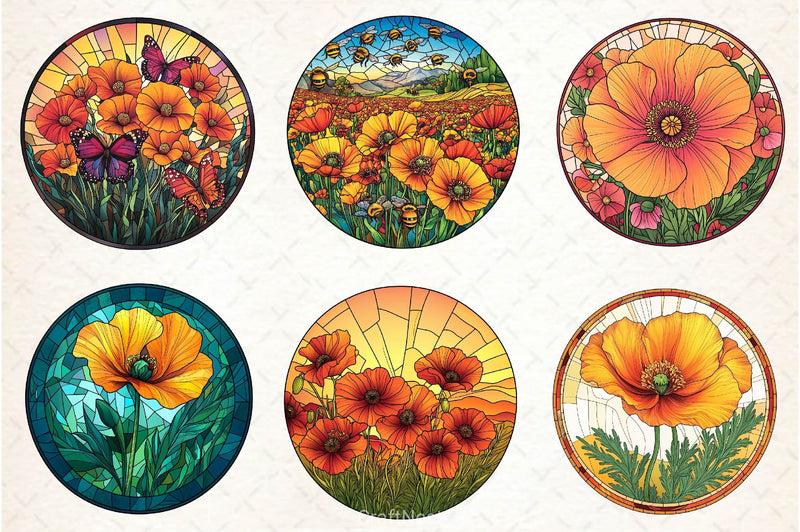 Stained Glass California Poppies Clipart Bundle - CraftNest - Digital Crafting and Art