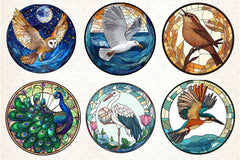 Round Stained Glass Birds Clipart Bundle 3 - CraftNest - Digital Crafting and Art