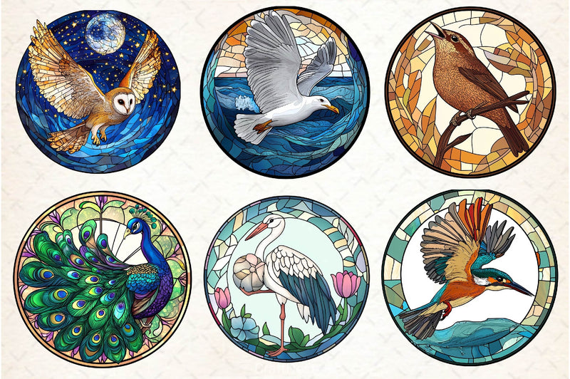 Round Stained Glass Birds Clipart Bundle 3 - CraftNest - Digital Crafting and Art