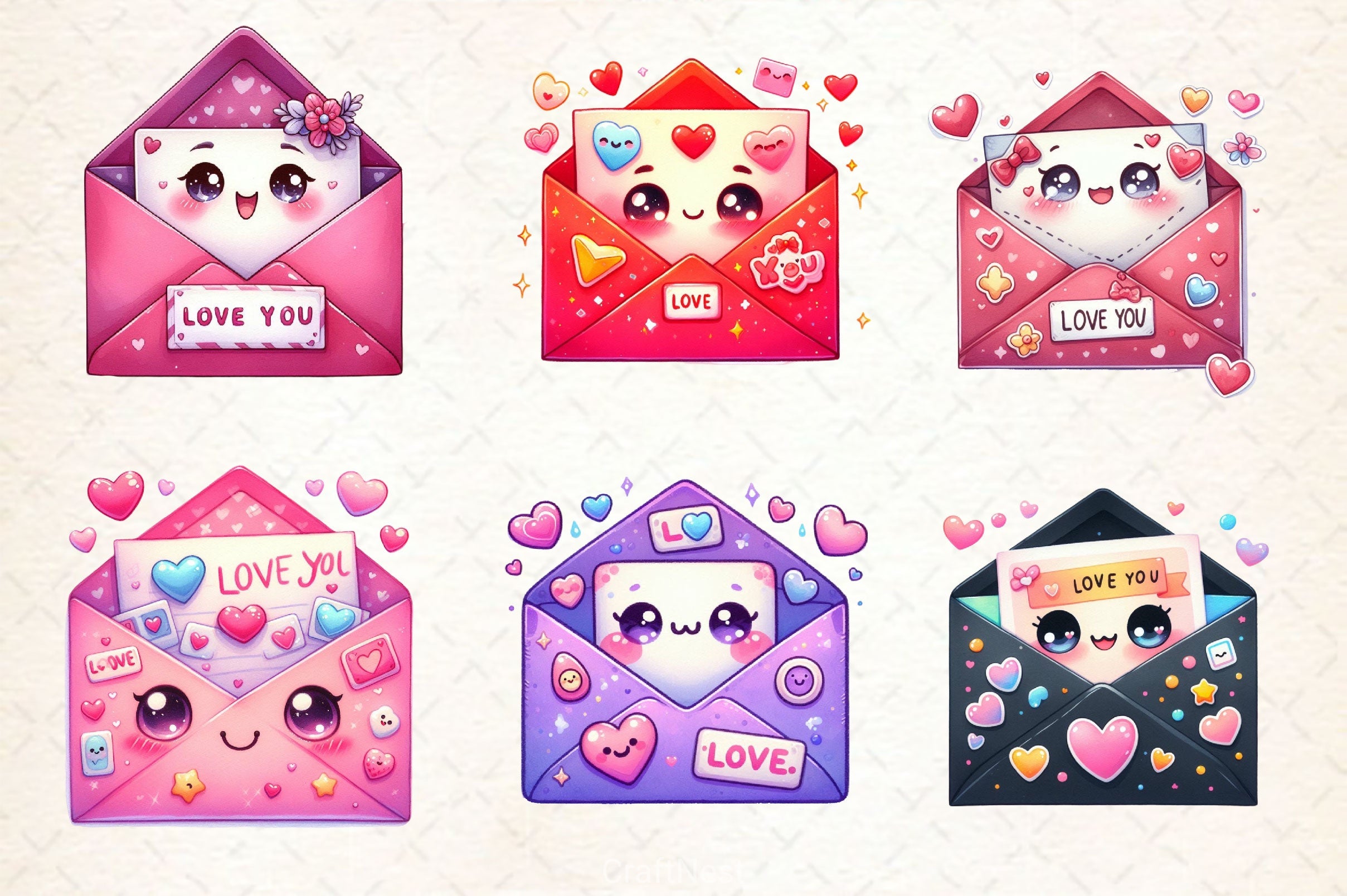 Kawaii Valentine Envelope Clipart Bundle 2 - CraftNest - Digital Crafting and Art