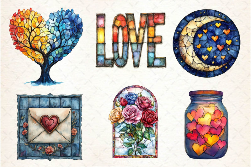 Stained Glass Valentines Clipart Bundle - CraftNest - Digital Crafting and Art