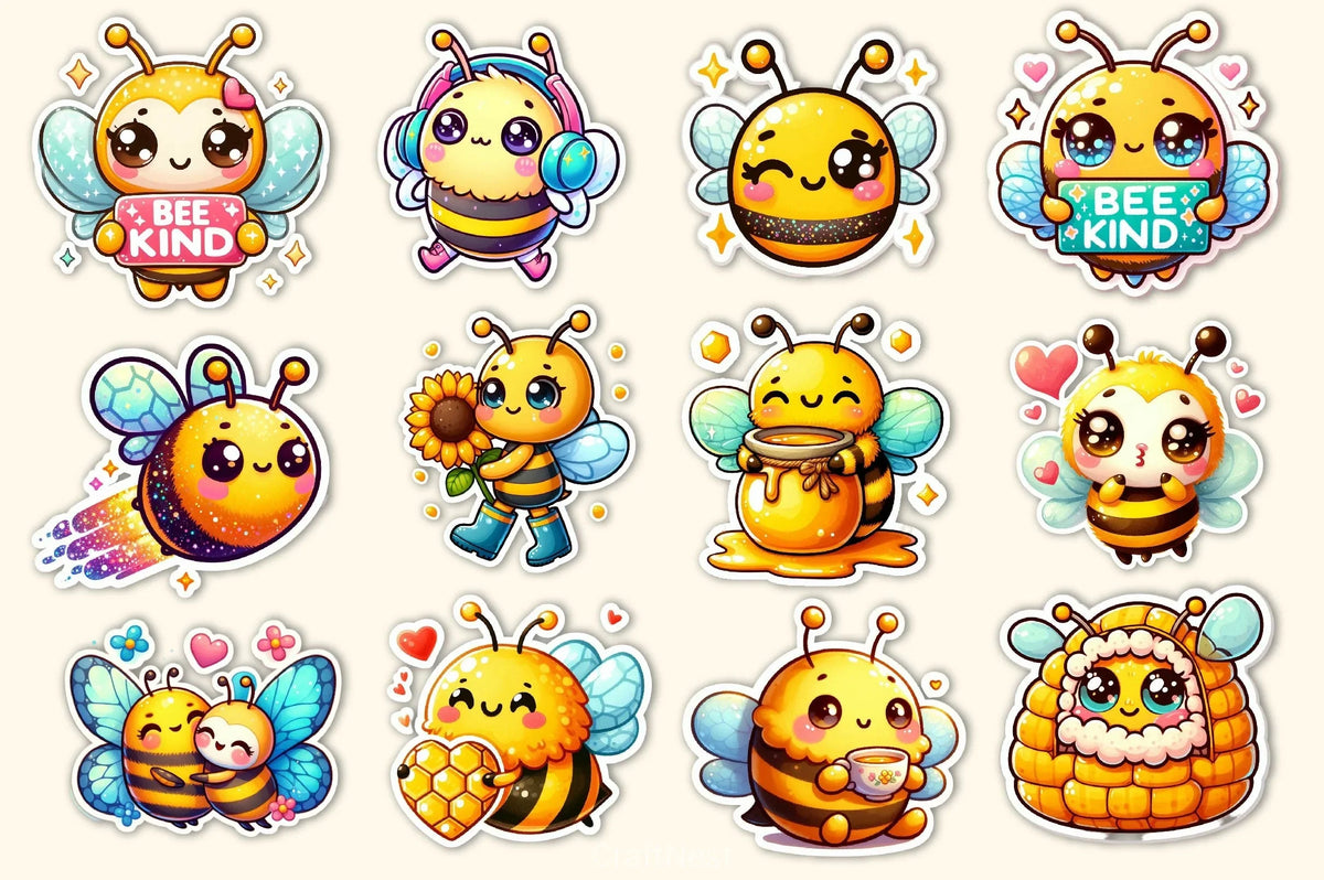 Bee Bot Sticker Kawaii Cute Bee Stickers Sticker Clipart Bundle