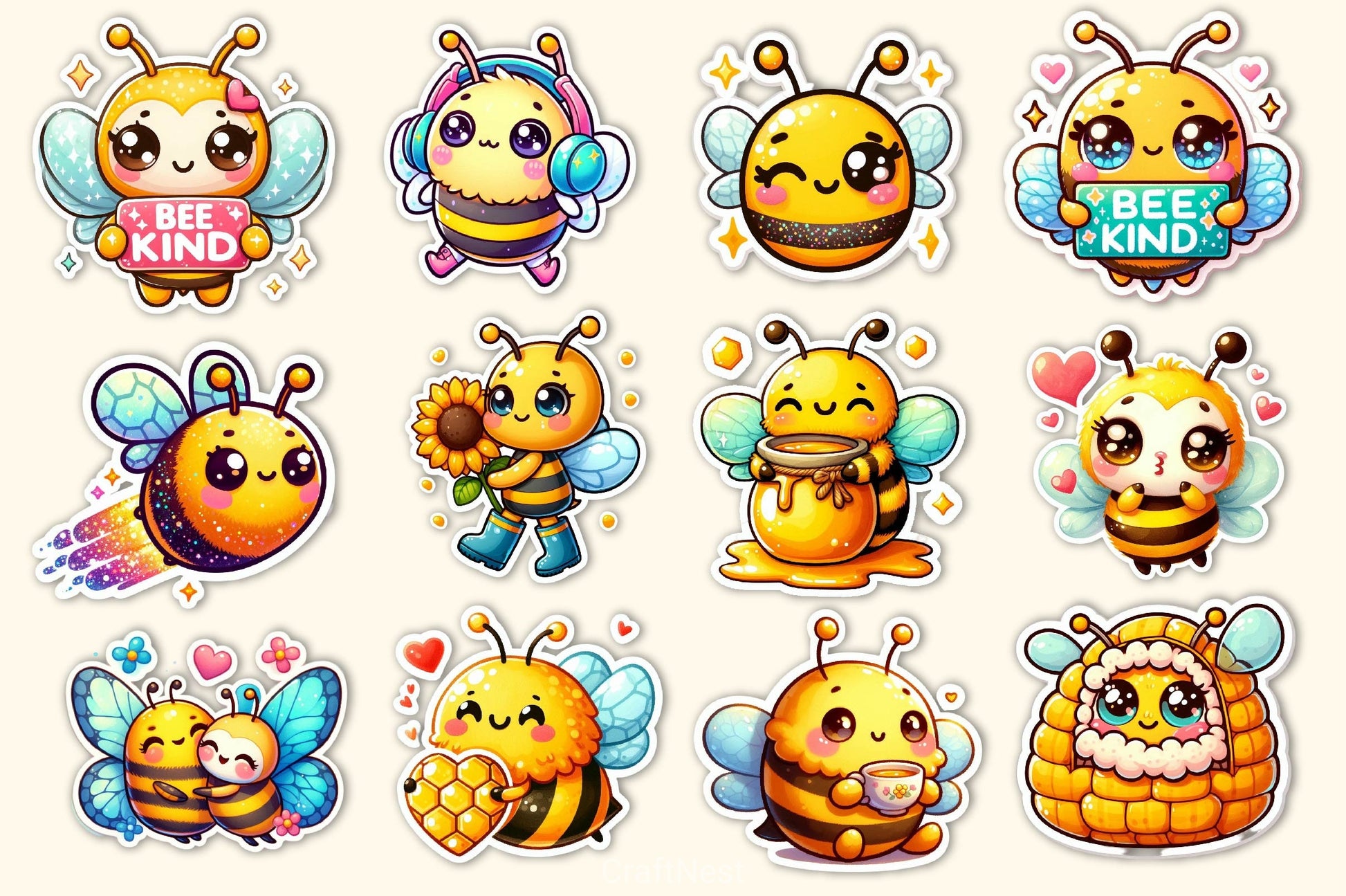 Kawaii Cute Bee Stickers Sticker Clipart Bundle - CraftNest - Digital Crafting and Art