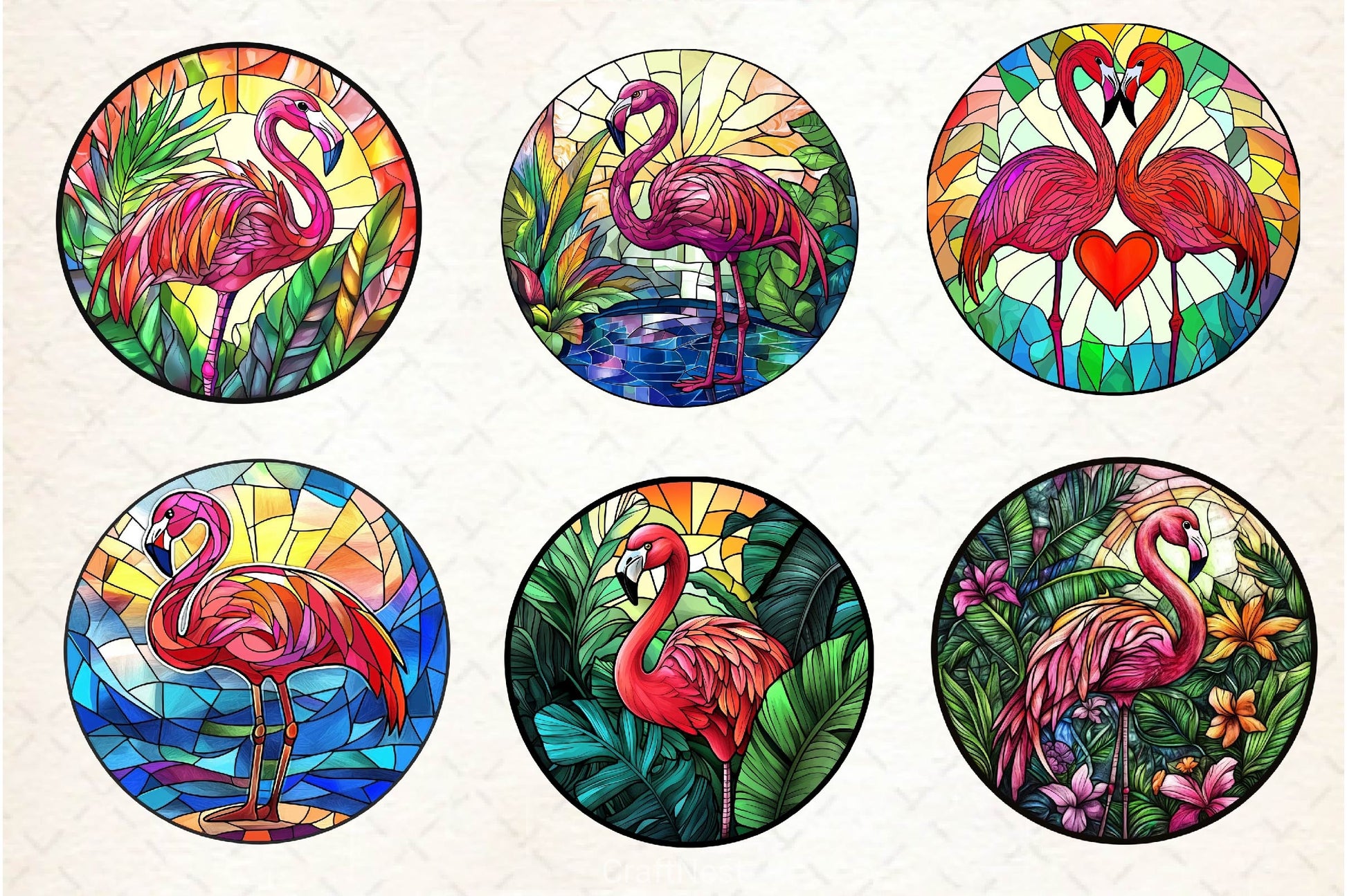 Round Stained Glass Flamingo Clipart Bundle 2 - CraftNest - Digital Crafting and Art