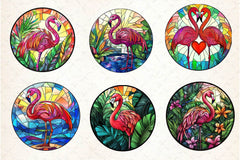 Round Stained Glass Flamingo Clipart Bundle 2 - CraftNest - Digital Crafting and Art