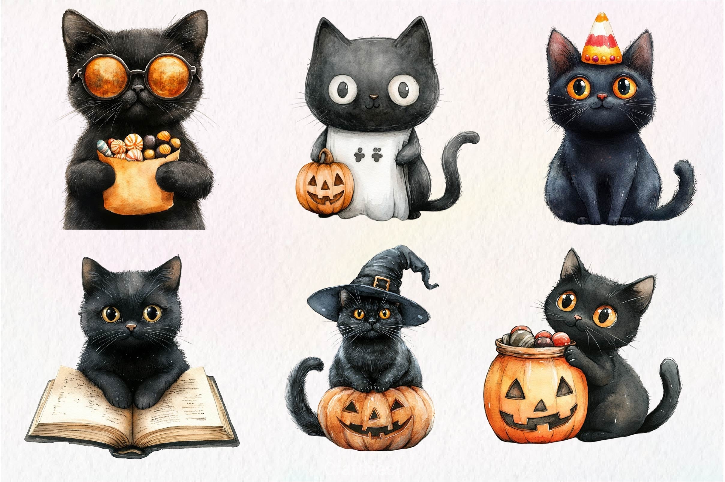 Halloween Whimsical Black Cat Clipart Bundle - CraftNest - Digital Crafting and Art