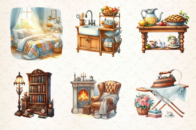 Vintage Cozy Home Life Clipart Bundle 2 - CraftNest - Digital Crafting and Art