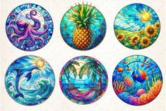 Round Stained Glass Summer Clipart Bundle 6 - CraftNest - Digital Crafting and Art