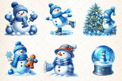 Blue Christmas Snowman Clipart Bundle 2 - CraftNest - Digital Crafting and Art