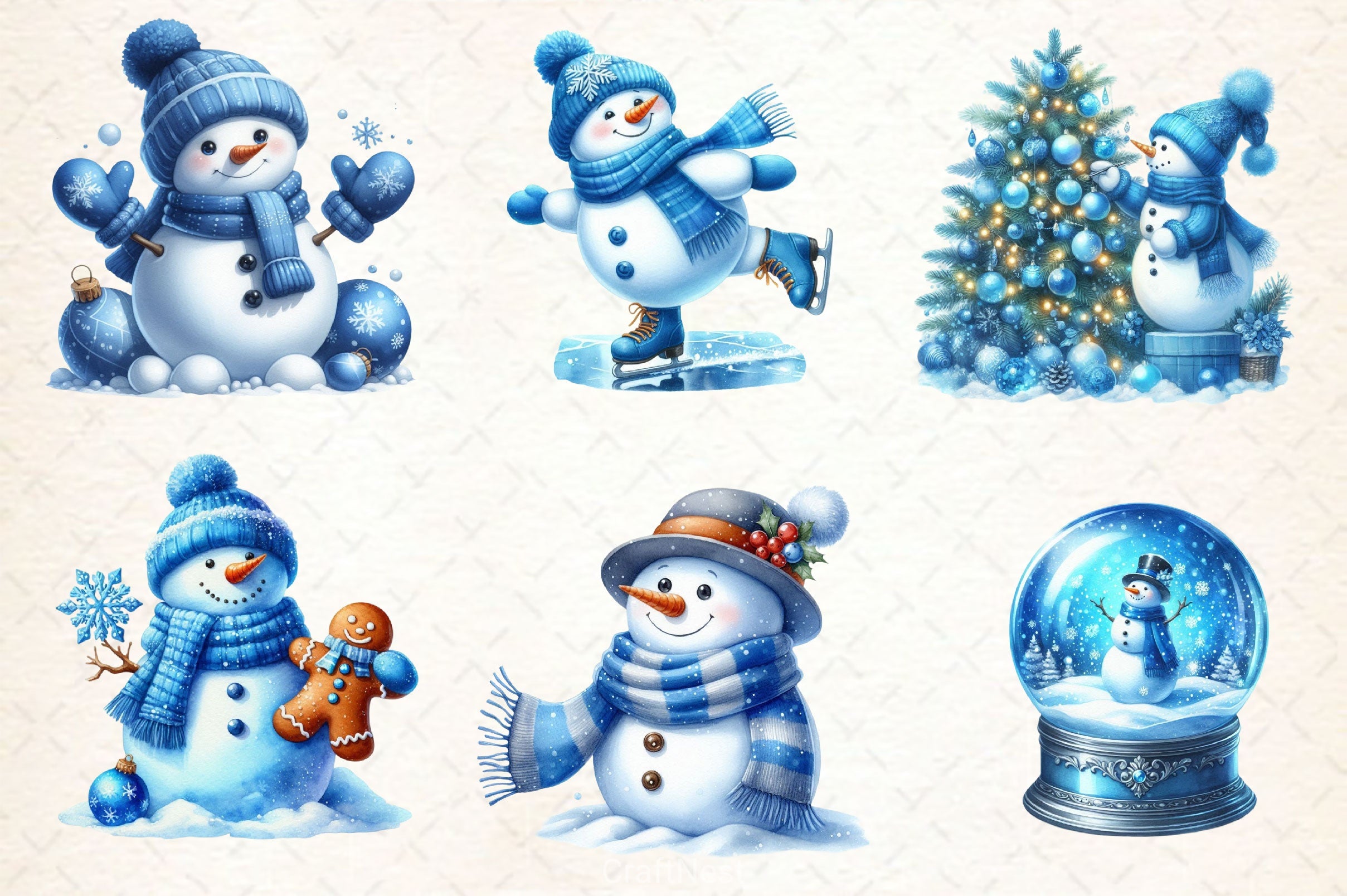 Blue Christmas Snowman Clipart Bundle 2 - CraftNest - Digital Crafting and Art