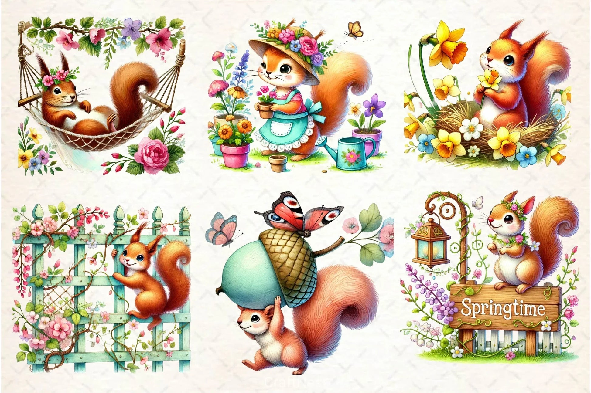 Spring Squirrel Garden Clipart Bundle 2 - CraftNest - Digital Crafting and Art