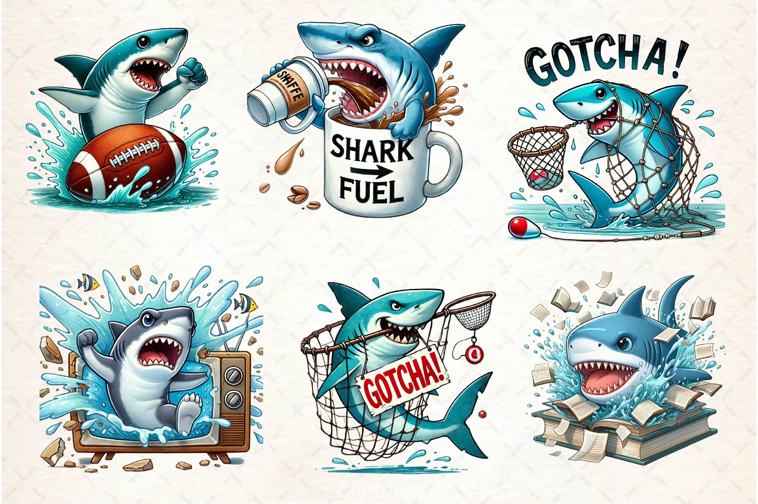 Funny Shark Break Through Clipart Bundle - CraftNest - Digital Crafting and Art