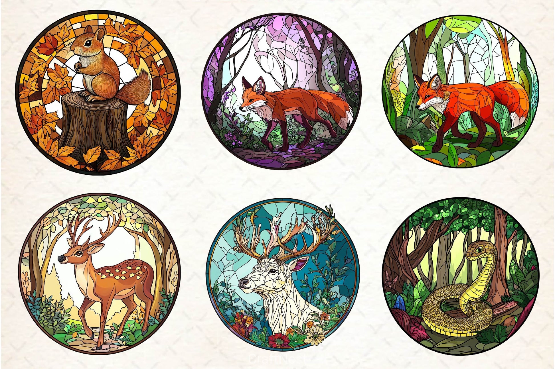 Round Stained Glass Forest Animals Clipart Bundle 2 - CraftNest - Digital Crafting and Art