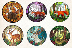 Round Stained Glass Forest Animals Clipart Bundle 2 - CraftNest - Digital Crafting and Art
