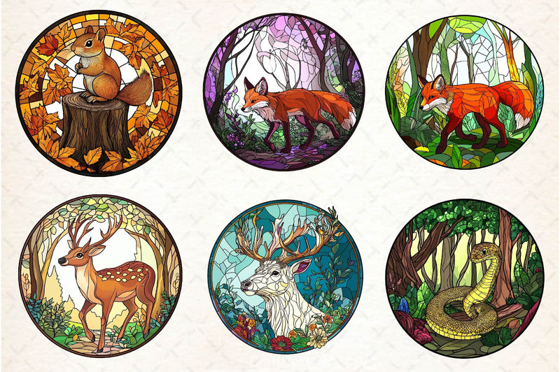Round Stained Glass Forest Animals Clipart Bundle 2 - CraftNest - Digital Crafting and Art