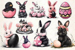 Easter Pink Black Easter Clipart Bundle - CraftNest - Digital Crafting and Art