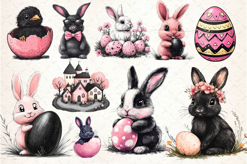 Easter Pink Black Easter Clipart Bundle - CraftNest - Digital Crafting and Art