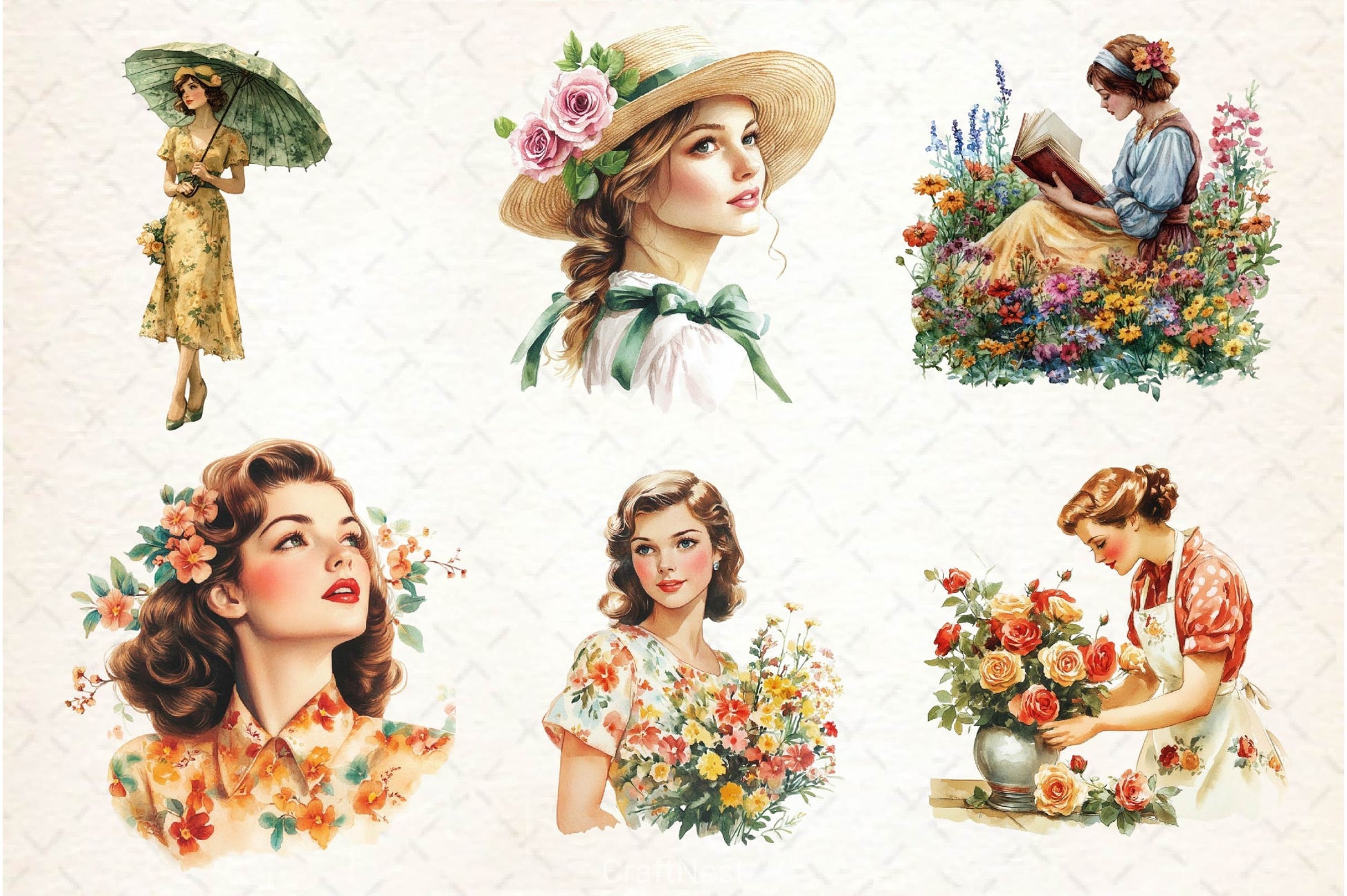 Vintage Spring Woman Clipart Bundle 2 - CraftNest - Digital Crafting and Art