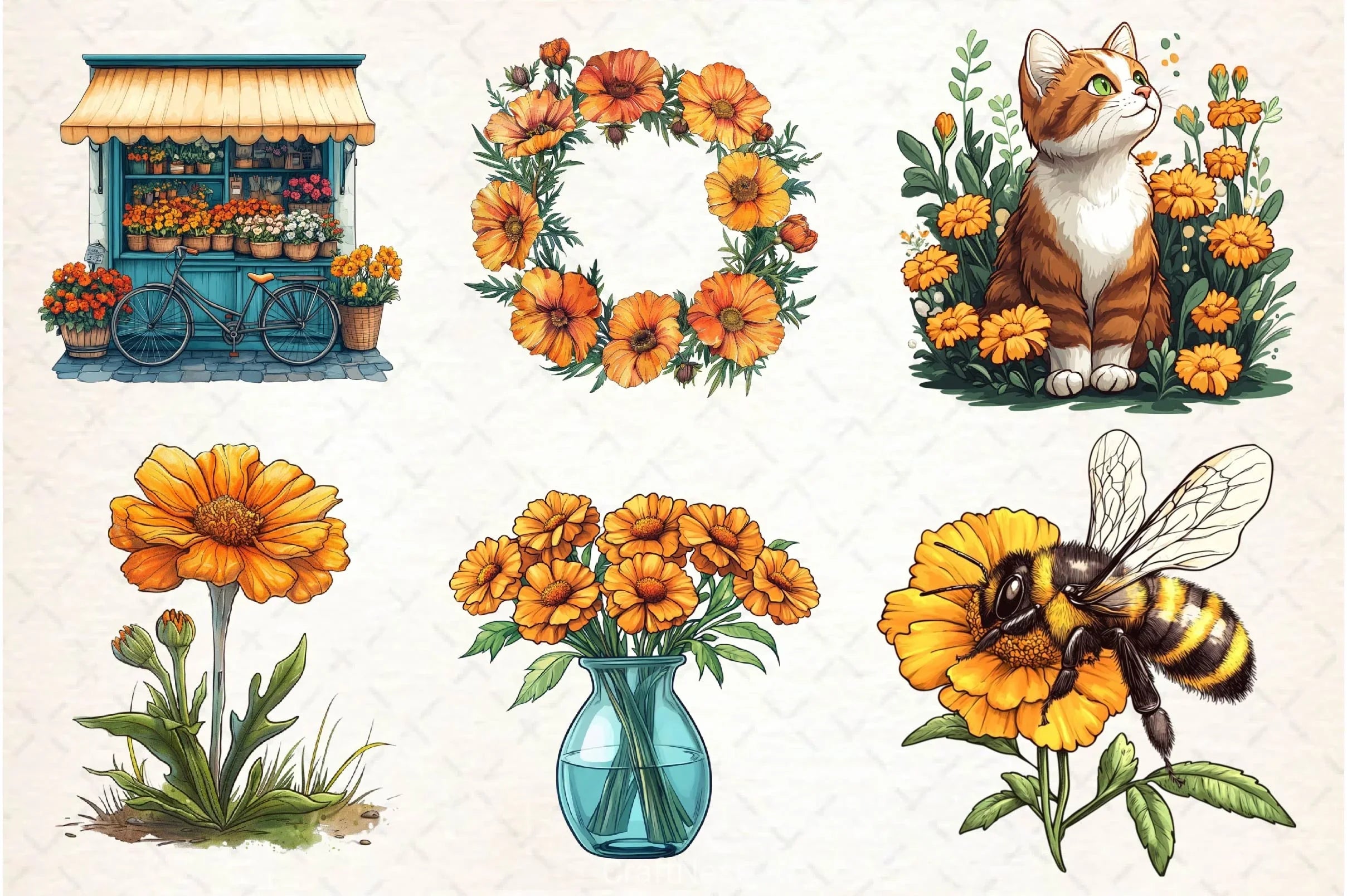 Spring Marigold Clipart Bundle 2 - CraftNest - Digital Crafting and Art