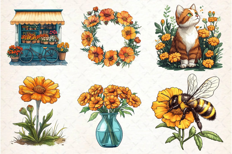 Spring Marigold Clipart Bundle 2 - CraftNest - Digital Crafting and Art
