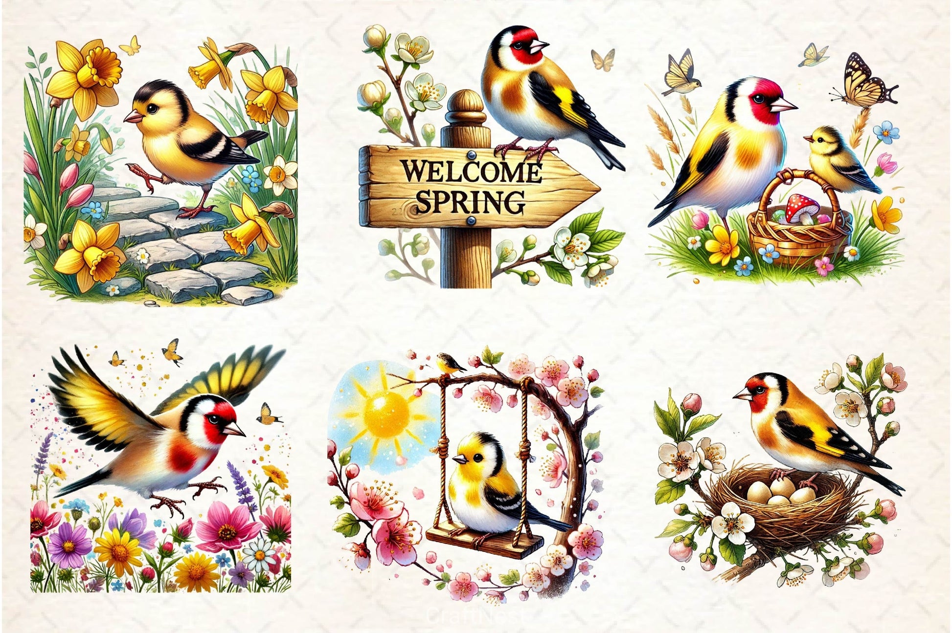 Spring Goldfinch Bird Clipart Bundle 2 - CraftNest - Digital Crafting and Art