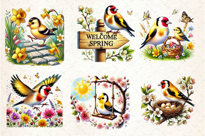 Spring Goldfinch Bird Clipart Bundle 2 - CraftNest - Digital Crafting and Art