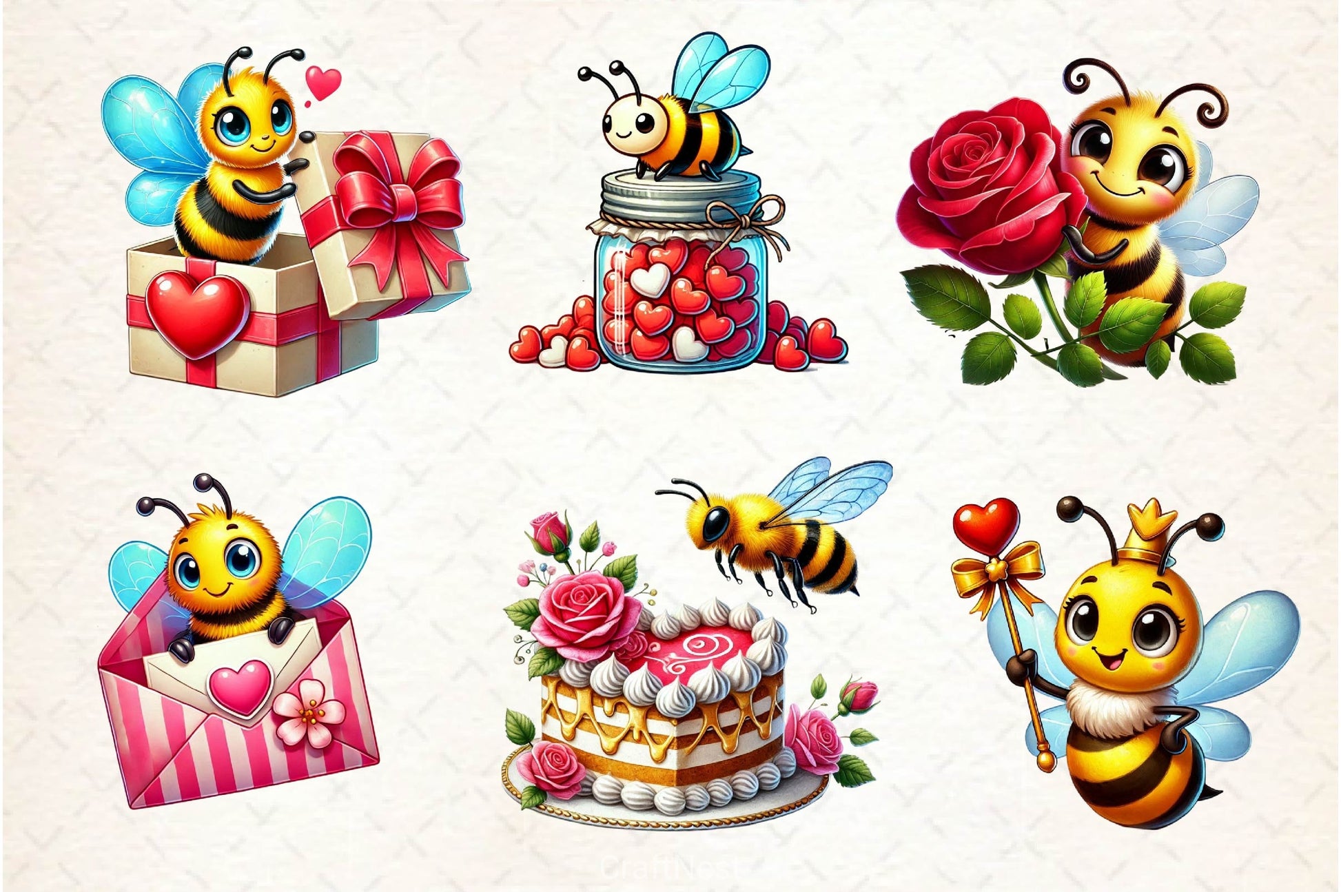 Peeking Valentine Bee Clipart Bundle 2 - CraftNest - Digital Crafting and Art
