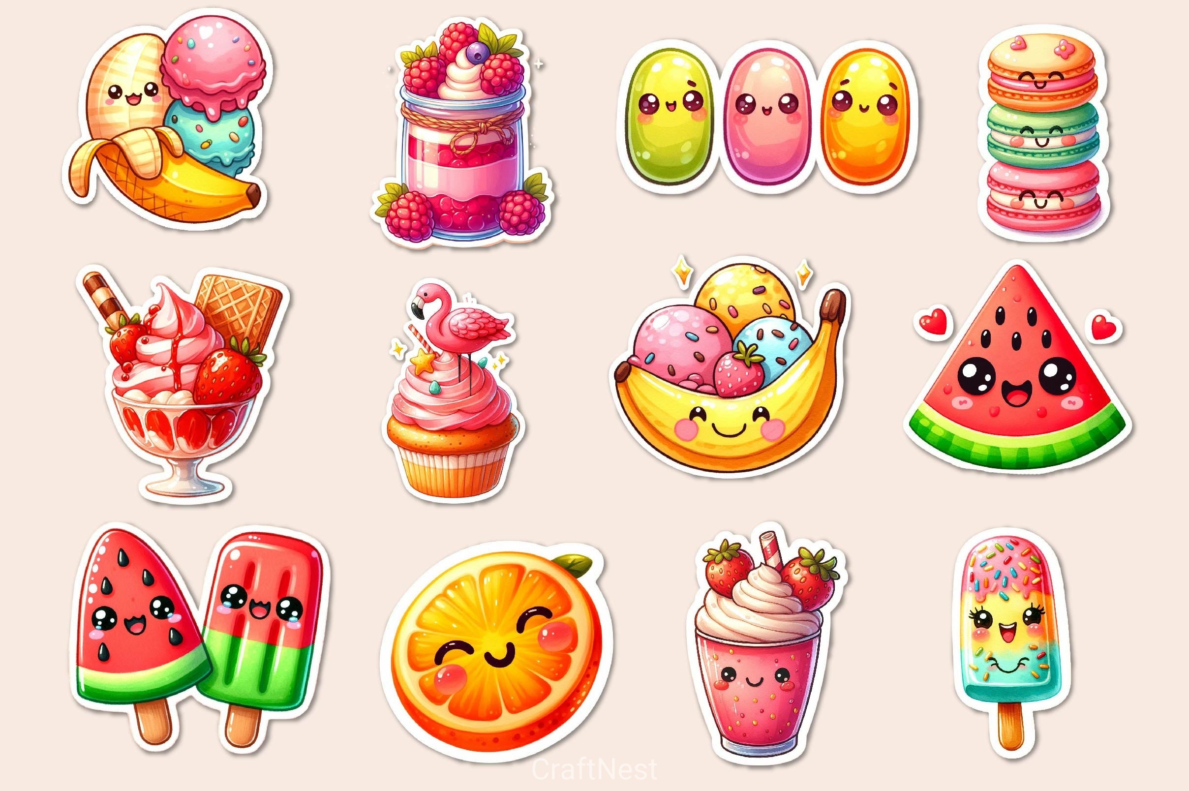 Kawaii Sweet Summer Food Clipart Bundle - CraftNest - Digital Crafting and Art