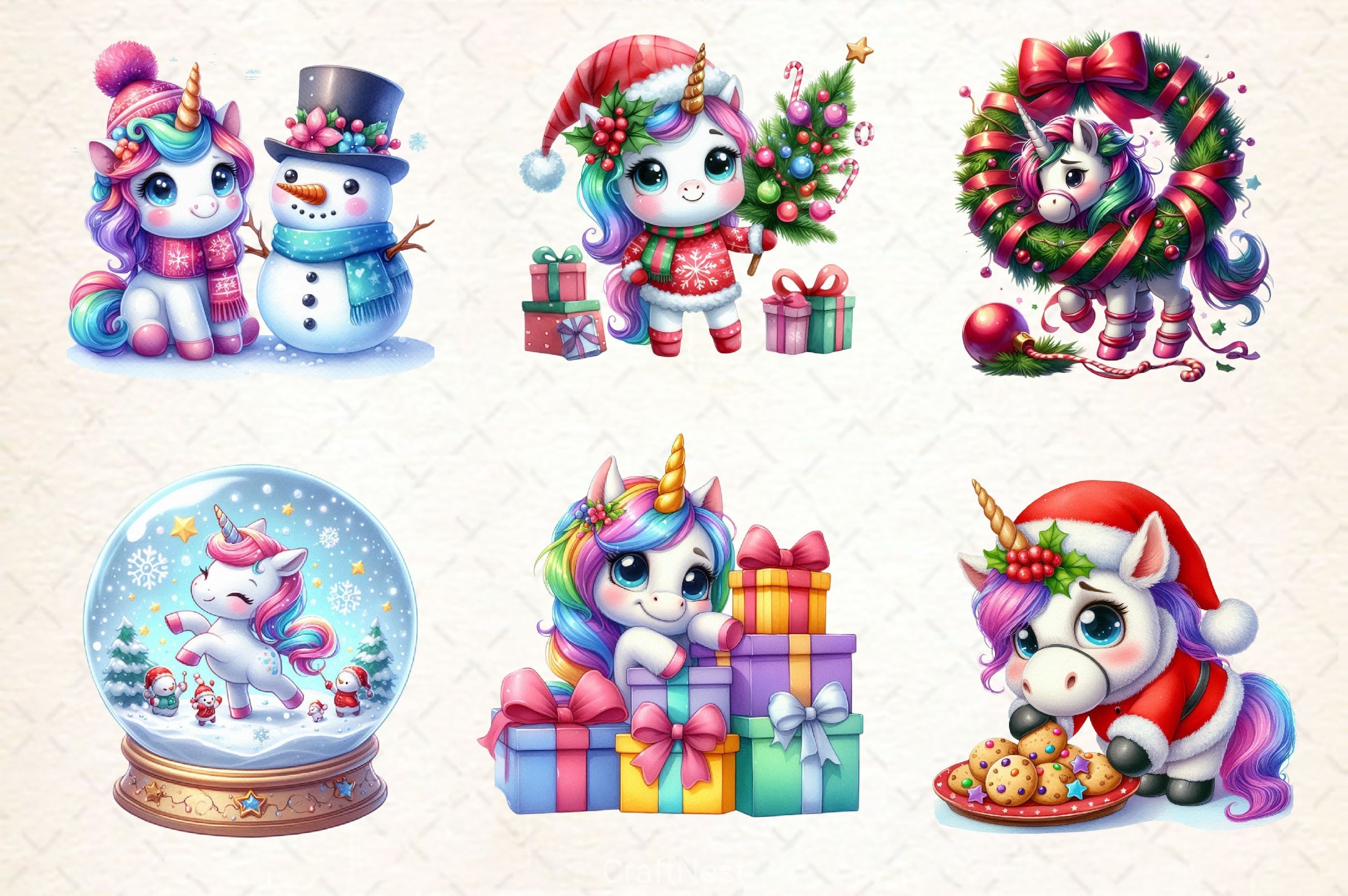 Christmas Unicorn Clipart Bundle 4 - CraftNest - Digital Crafting and Art