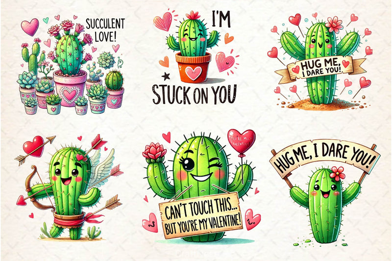 Cute Valentine Funny Cactus Clipart Bundle - CraftNest - Digital Crafting and Art