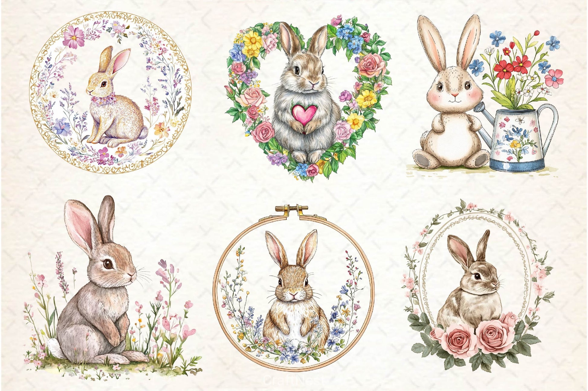 Floral Bunny Embroidery Clipart Bundle - CraftNest - Digital Crafting and Art