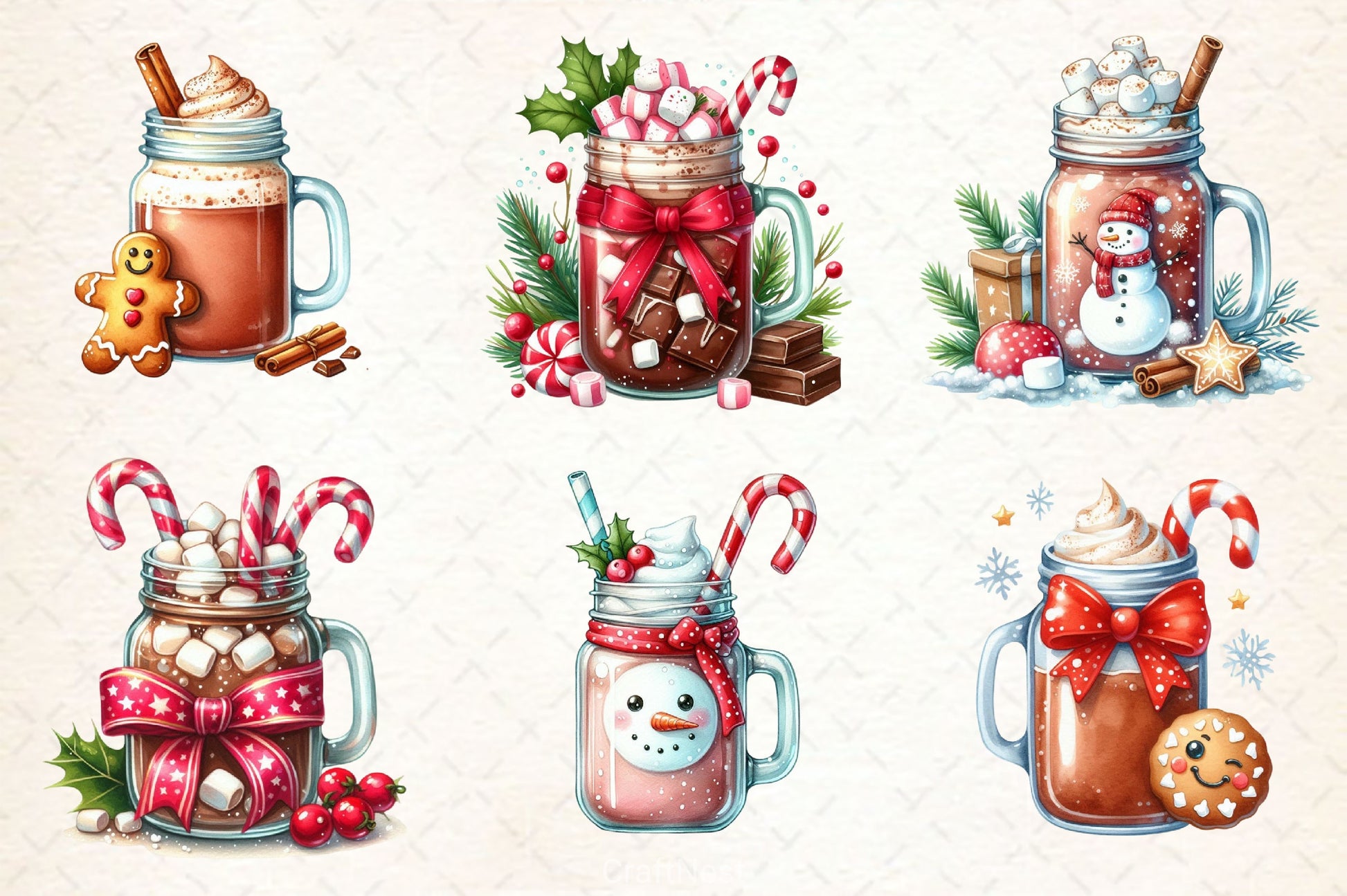 Christmas Hot Cocoa Mason Jar Clipart Bundle 3 - CraftNest - Digital Crafting and Art