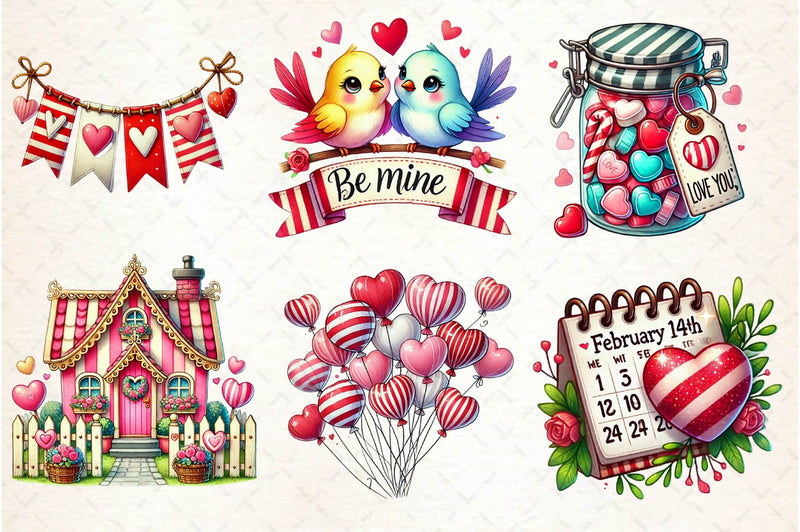 Striped Valentines Cottage Clipart Bundle - CraftNest - Digital Crafting and Art