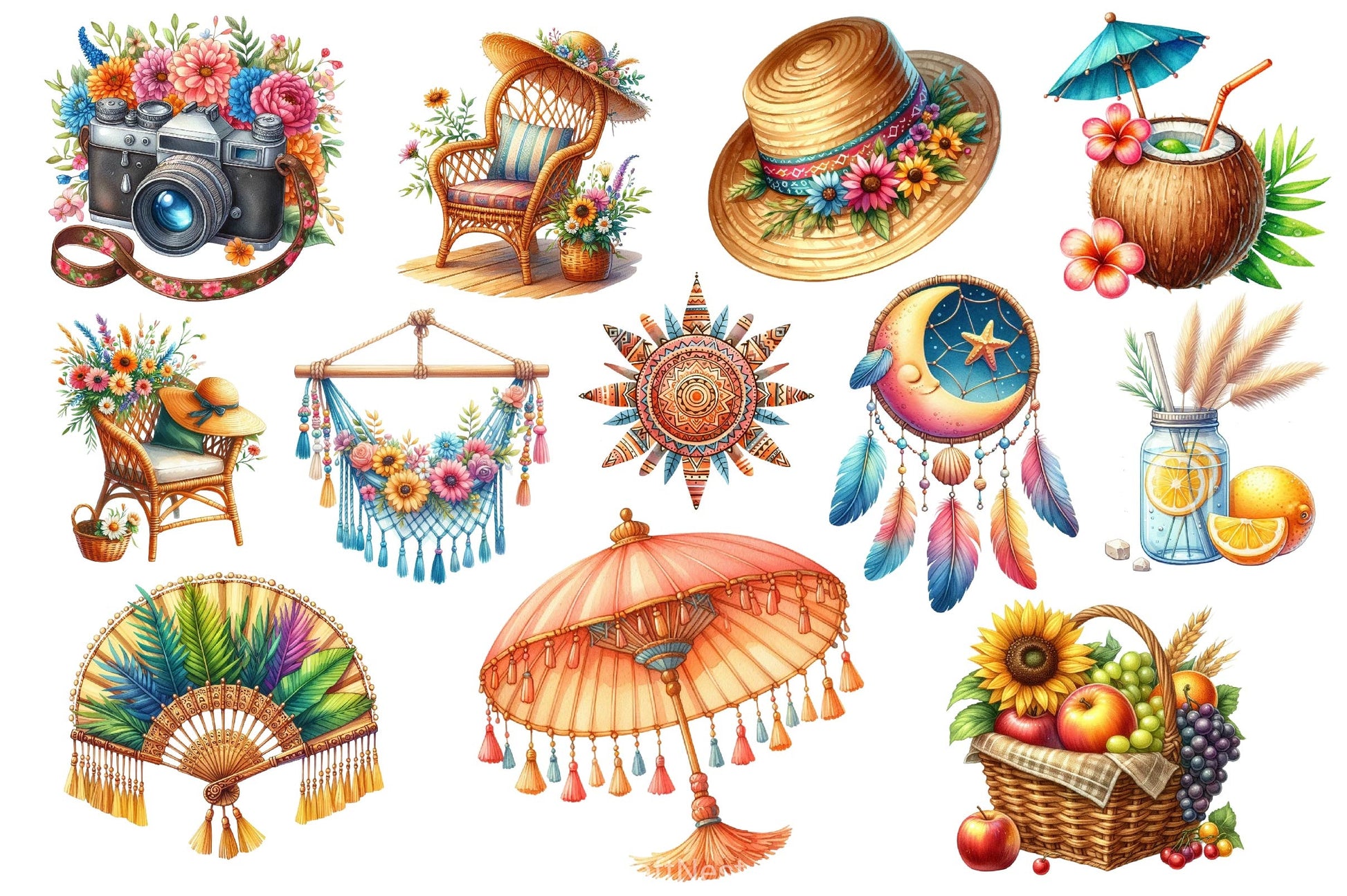 Bohemian Summer Clipart Bundle - CraftNest - Digital Crafting and Art