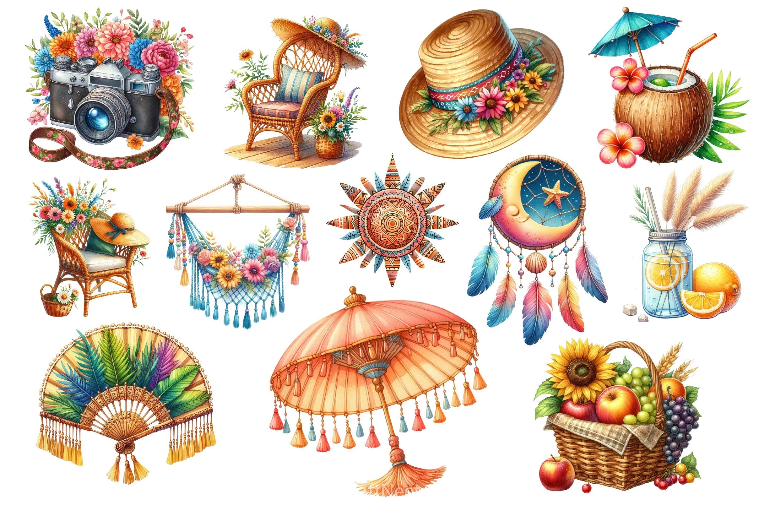 Bohemian Summer Clipart Bundle - CraftNest - Digital Crafting and Art
