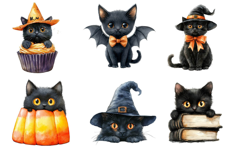 Cute Halloween Black Cats Clipart Bundle 3 - CraftNest - Digital Crafting and Art