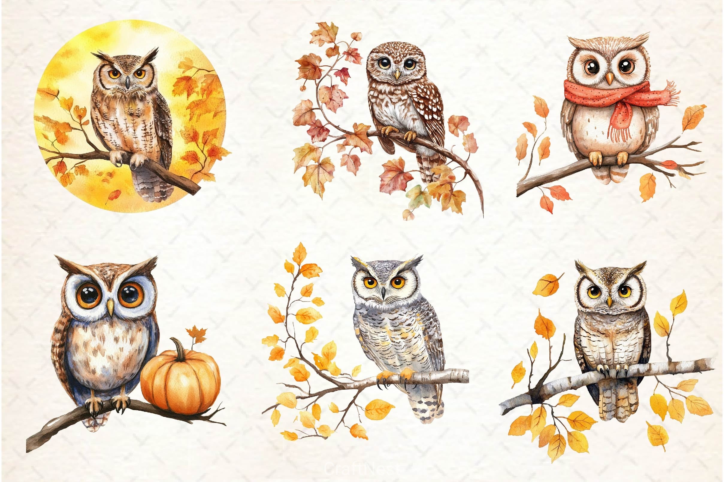 Autumn Owl Clipart Bundle 3 - CraftNest - Digital Crafting and Art