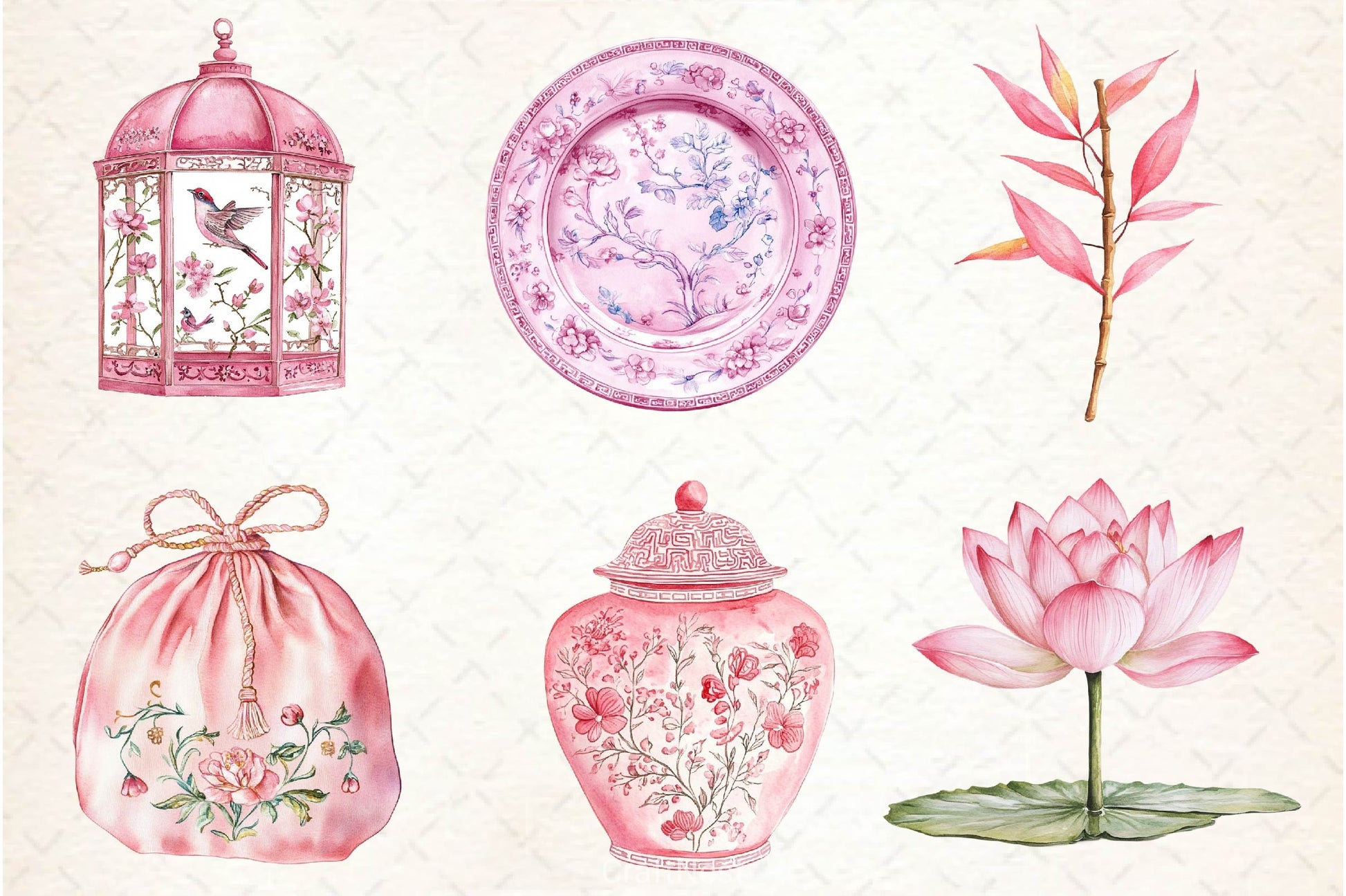 Pink Chinoiserie Summer Clipart Bundle 2 - CraftNest - Digital Crafting and Art