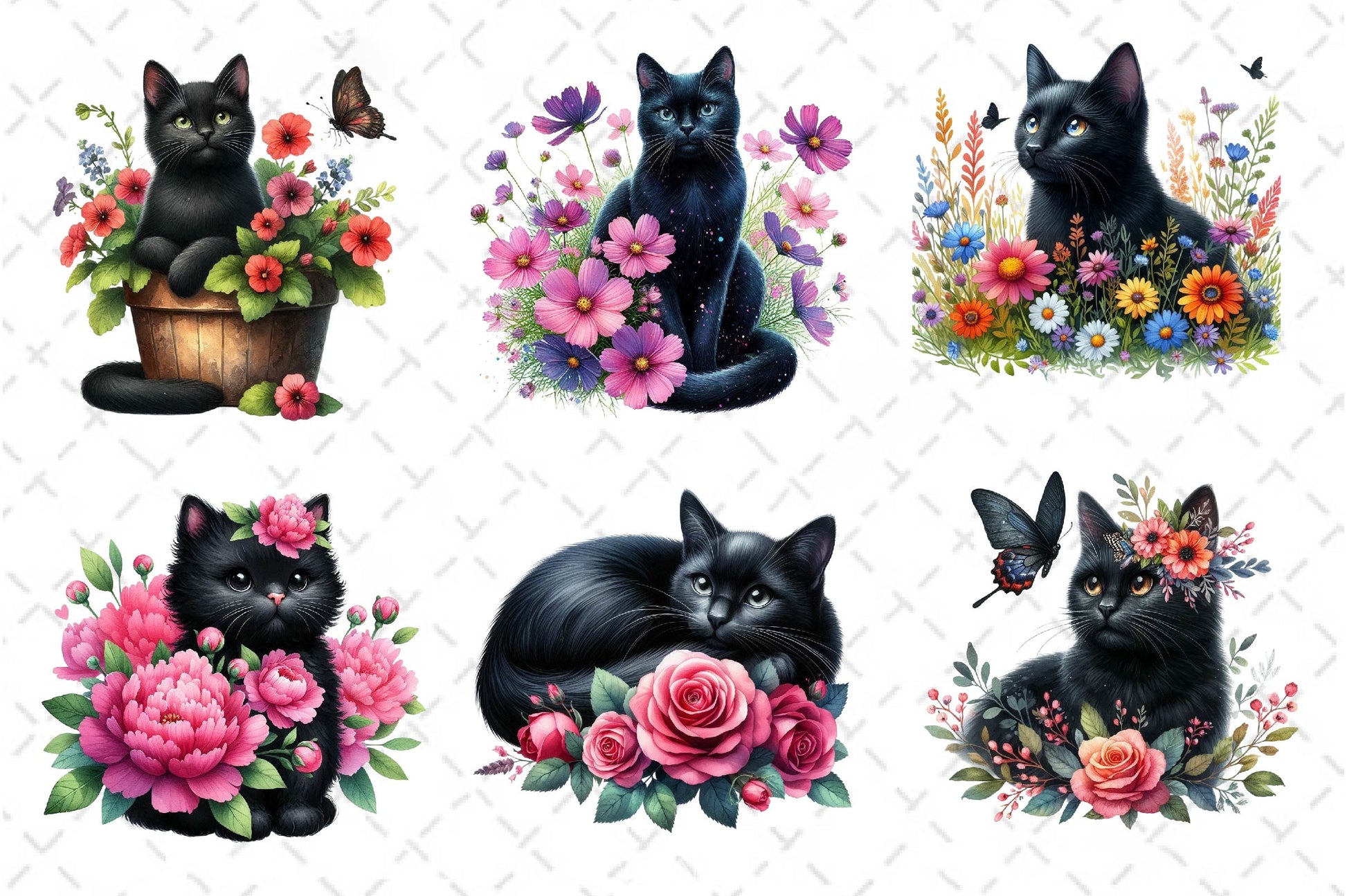 Floral Black Cat Clipart Bundle - CraftNest - Digital Crafting and Art