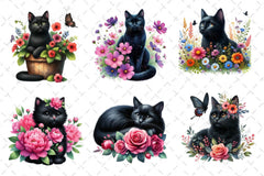 Floral Black Cat Clipart Bundle - CraftNest - Digital Crafting and Art