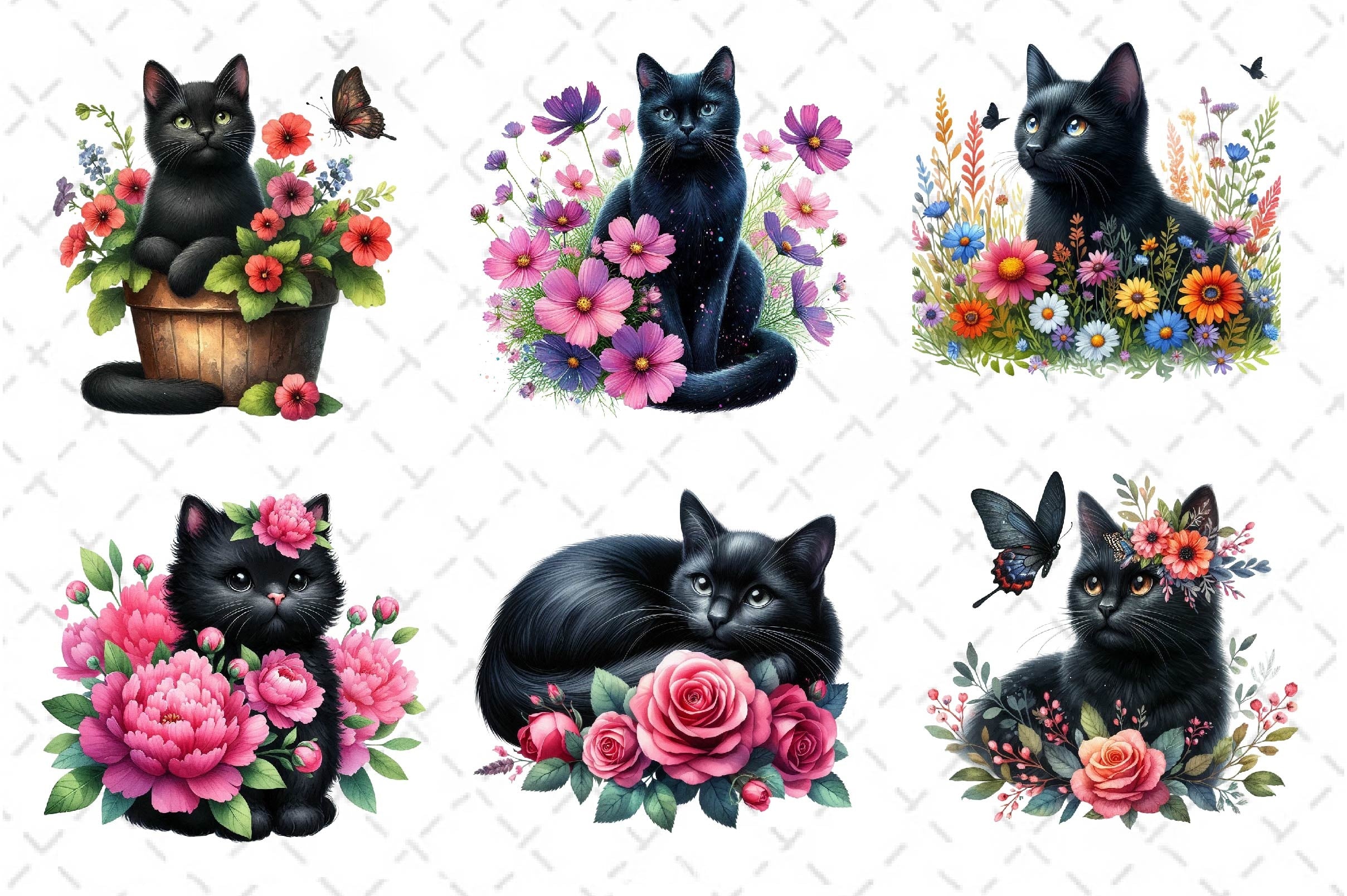 Floral Black Cat Clipart Bundle - CraftNest - Digital Crafting and Art