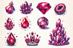 Burgundy Crystals And Gems Clipart Bundle 2 - CraftNest - Digital Crafting and Art